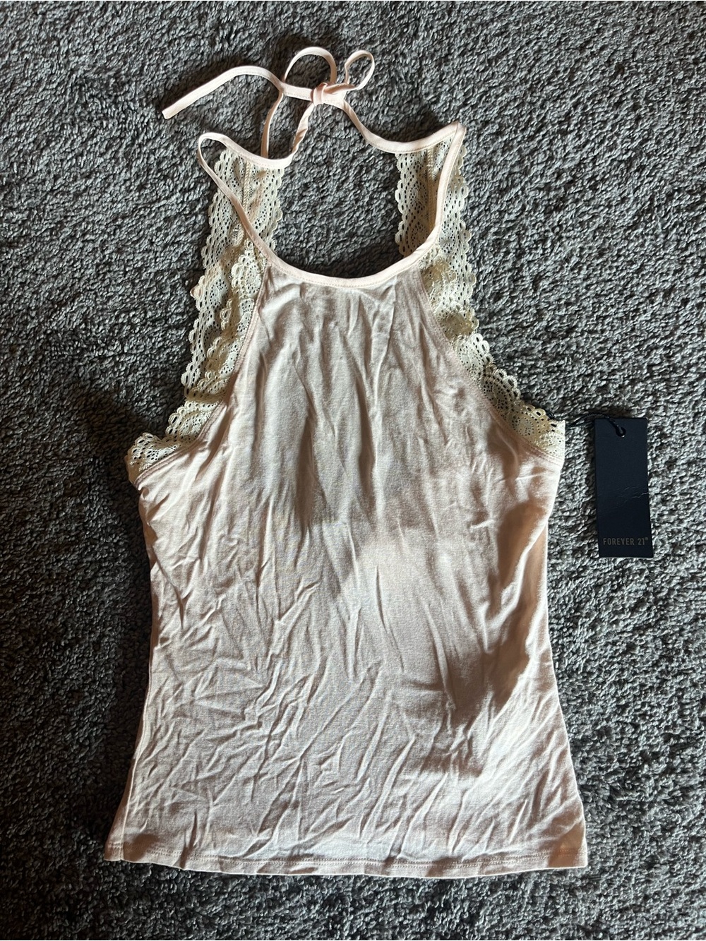 Forever 21 Cream Lace-Trim Halter Camisole